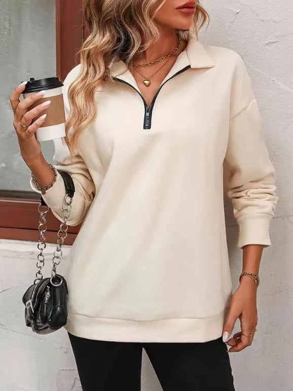 ⏰Womens Zip-Up Dropped Shoulder Sweatshirt