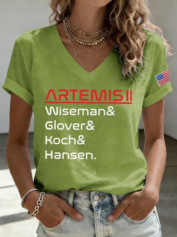Women's Crewed Again Print V Neck T-shirt