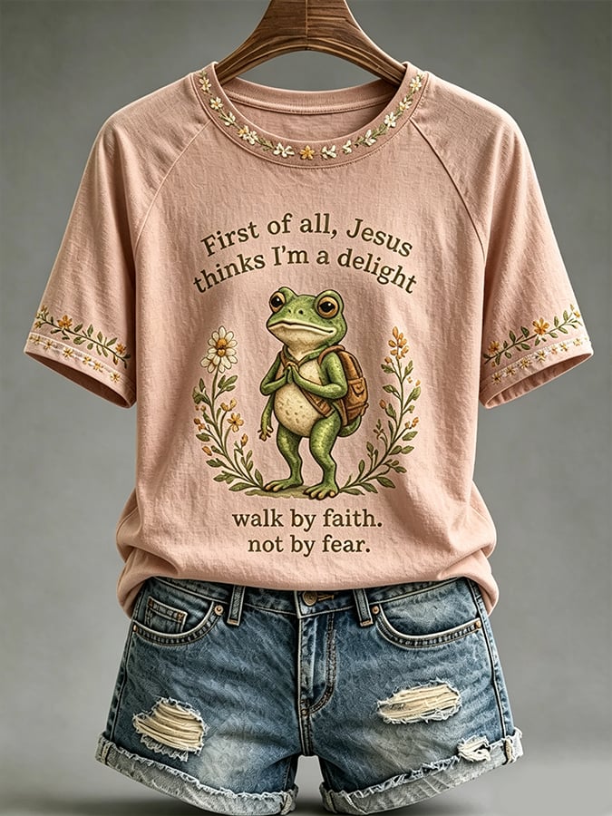 Women'S Casual Short-Sleeve T-Shirt With Faith & Mental Health Print