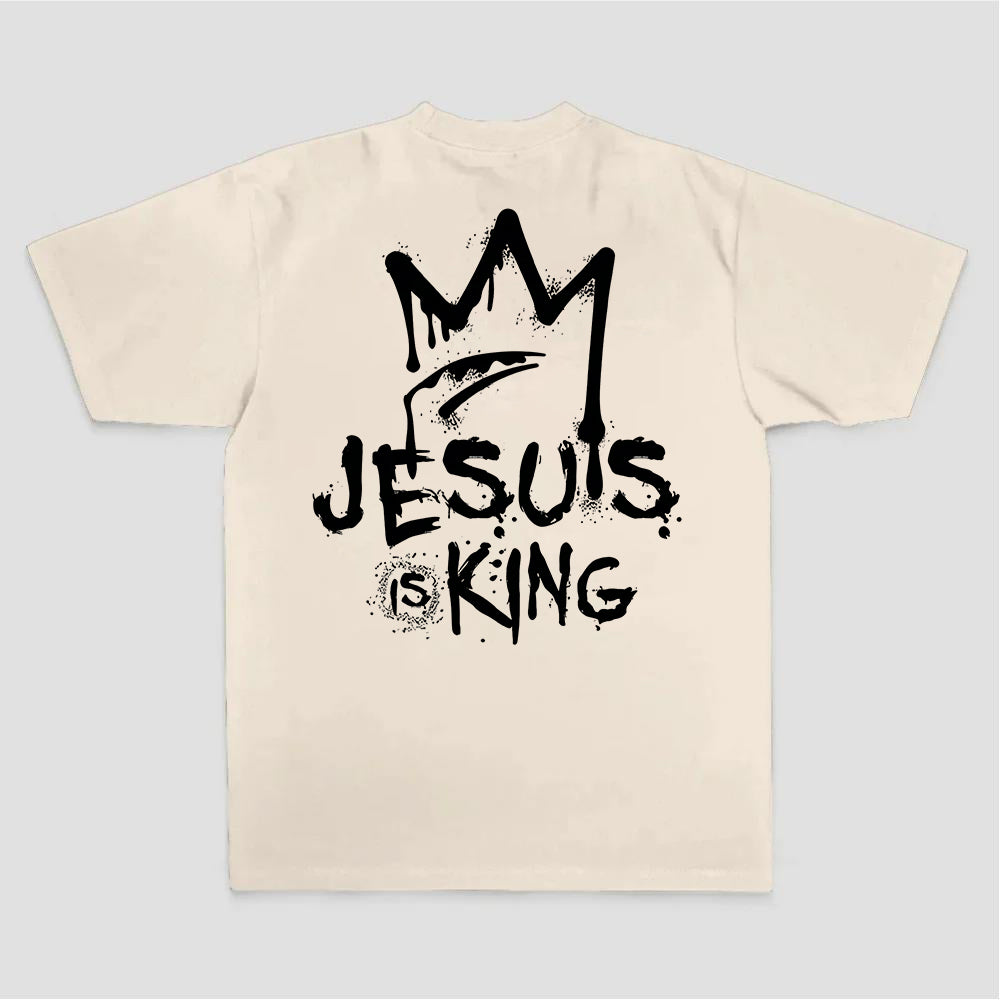 Jesus Is King Crown Graffiti Print Printed Women's T-shirt