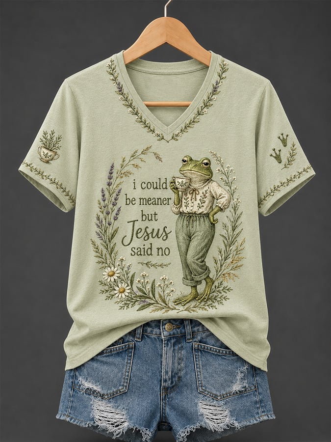 Women's Casual V-Neck Top with "Faith" Print