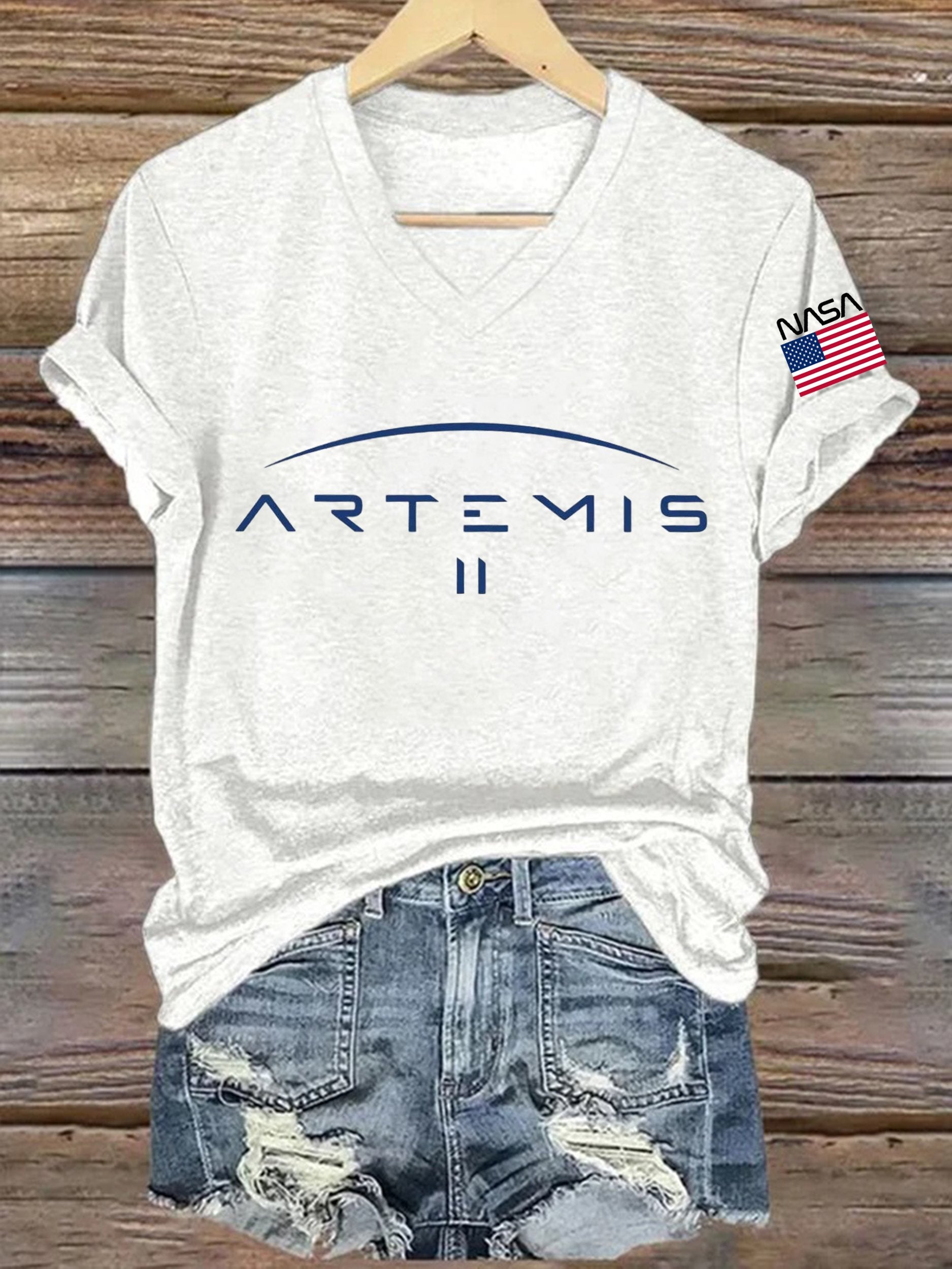 Women's Crewed Again Print V Neck T-shirt