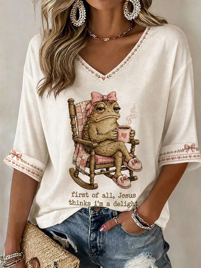 Women's "Jesus Thinks I'm Cute" Printed Casual T-Shirtc