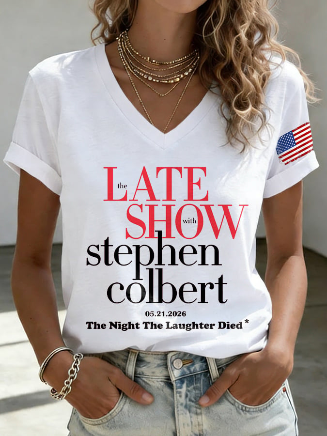 V-Neck Retro Late Show 05.21.2026 The Night The Laughter Died Print T-Shirt