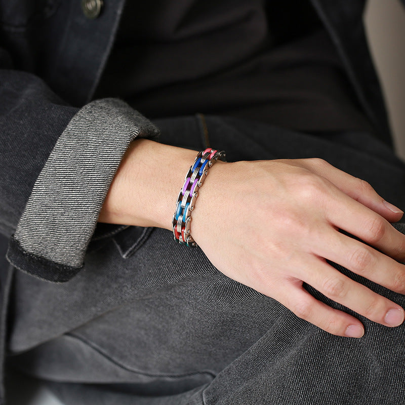 Men's titanium steel bicycle chain bracelet