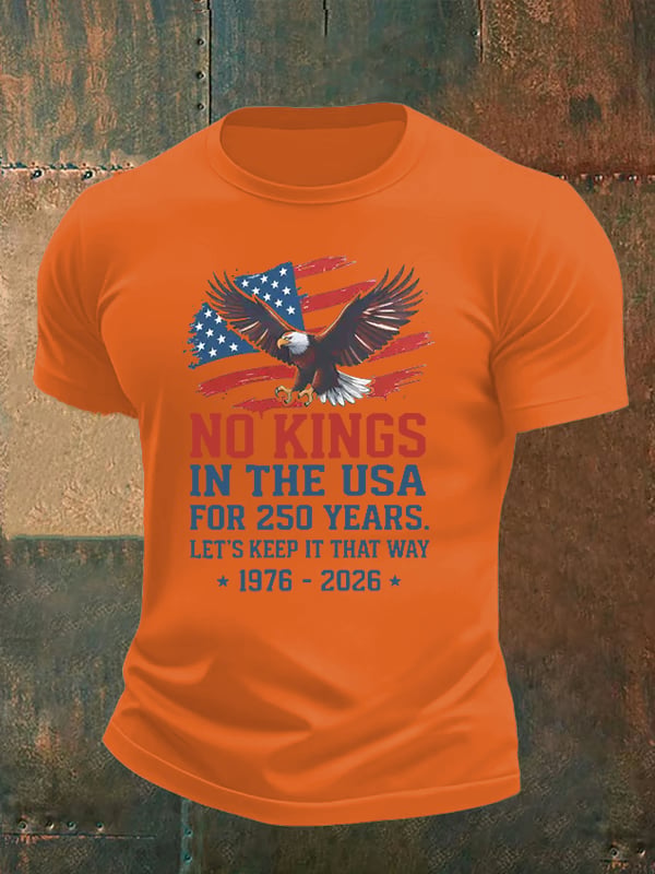 Men's No Kings USA Patriotic Tee ,250 Years of Democracy printed T-shirt