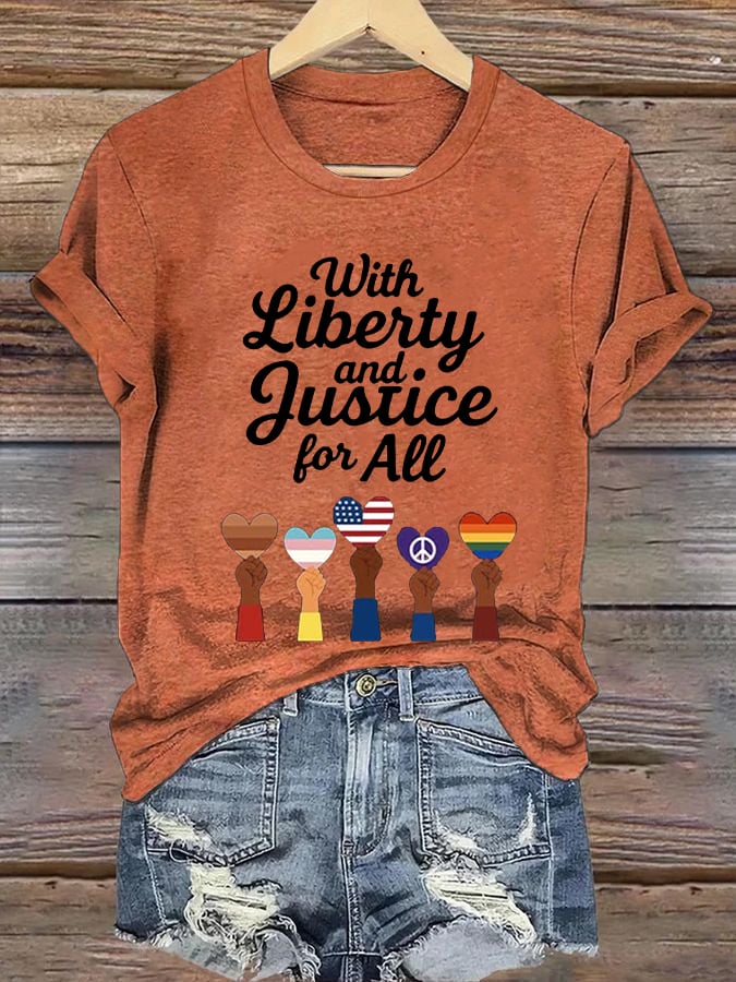🔥Buy 3 Get 15% Off🔥Women's With Liberty Justice for All Print Caasual T-shirt