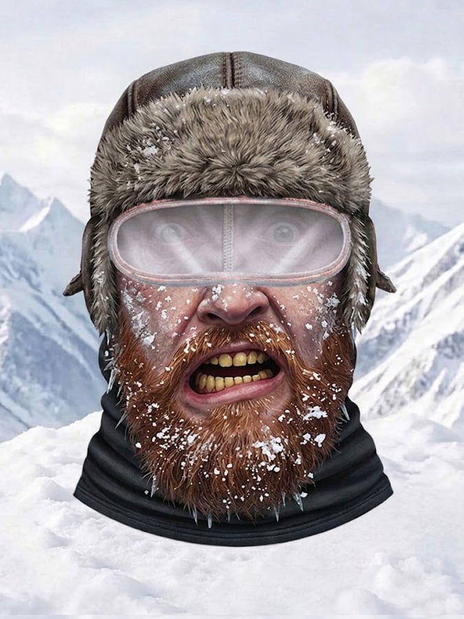 Men’s Outdoor Warm, Quirky Viking-Themed Balaclava with Expressive Design