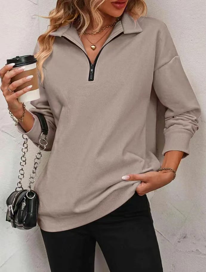 ⏰Womens Zip-Up Dropped Shoulder Sweatshirt
