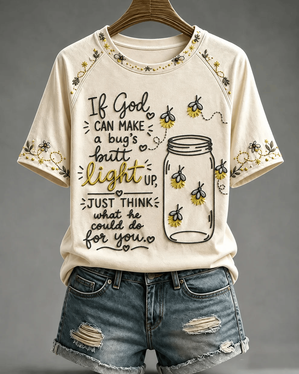 Women's Firefly Mason Jar Faith Design Printed Crew Neck Short Sleeve Tshirt