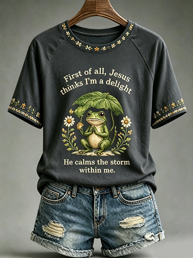 Women'S Casual Short-Sleeve T-Shirt With Faith & Mental Health Print