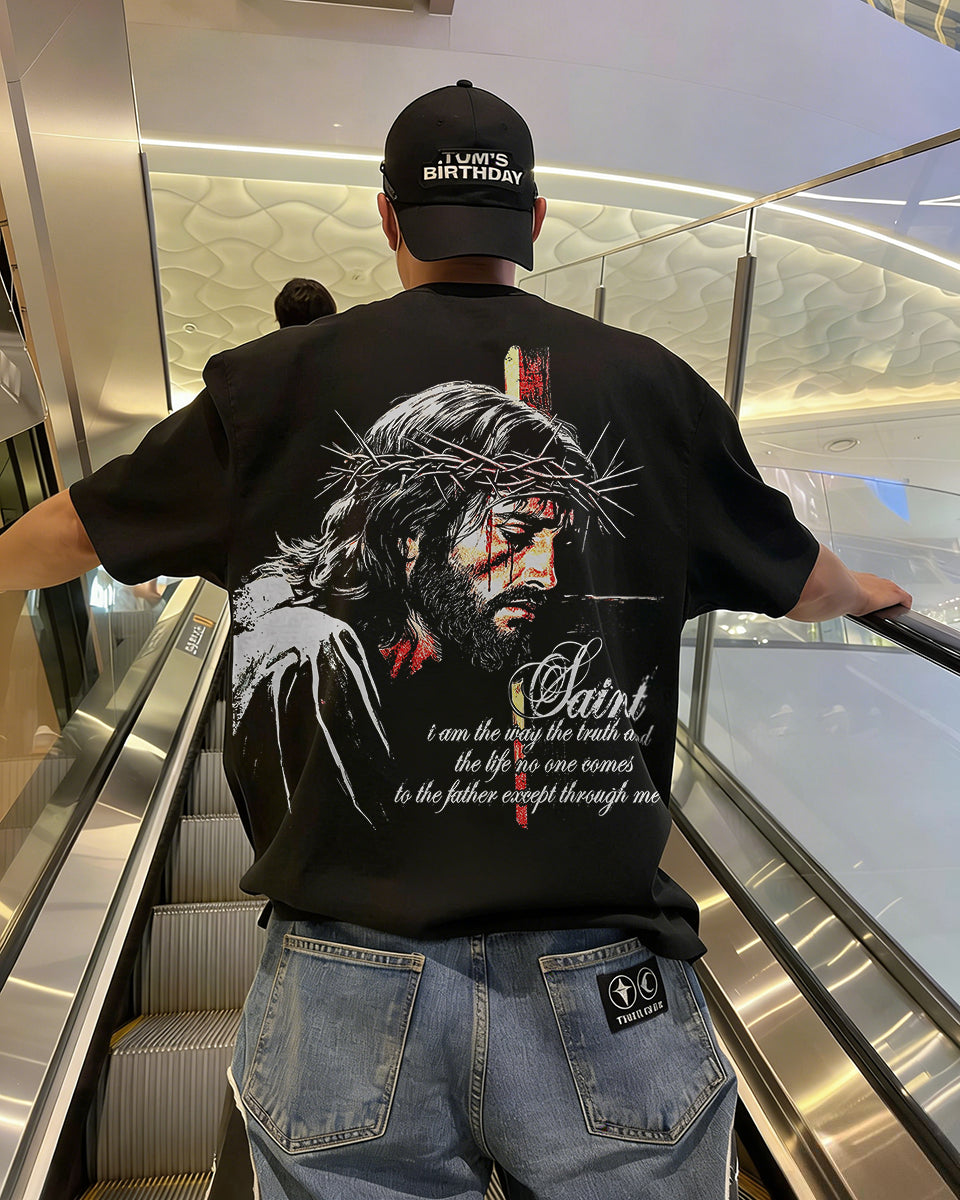 Saint I Am The Way The Truth And The Life No One Comes To The Father Except Through Me Printed Men's T-shirt