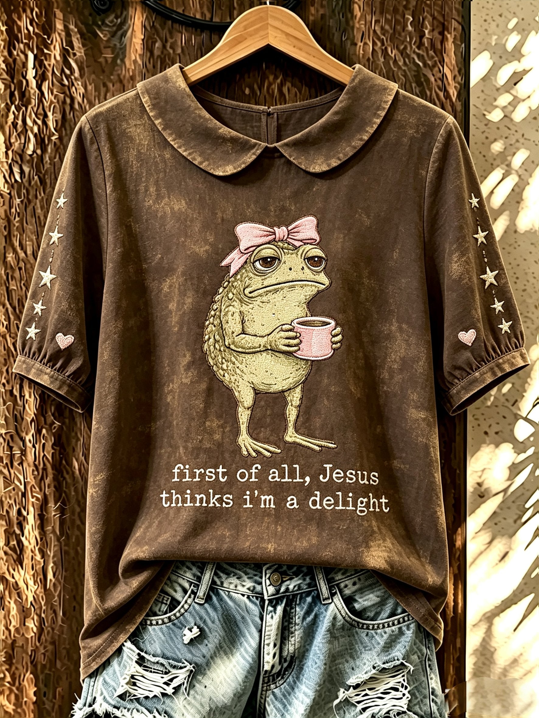 Women's Fun Frog-Print Top