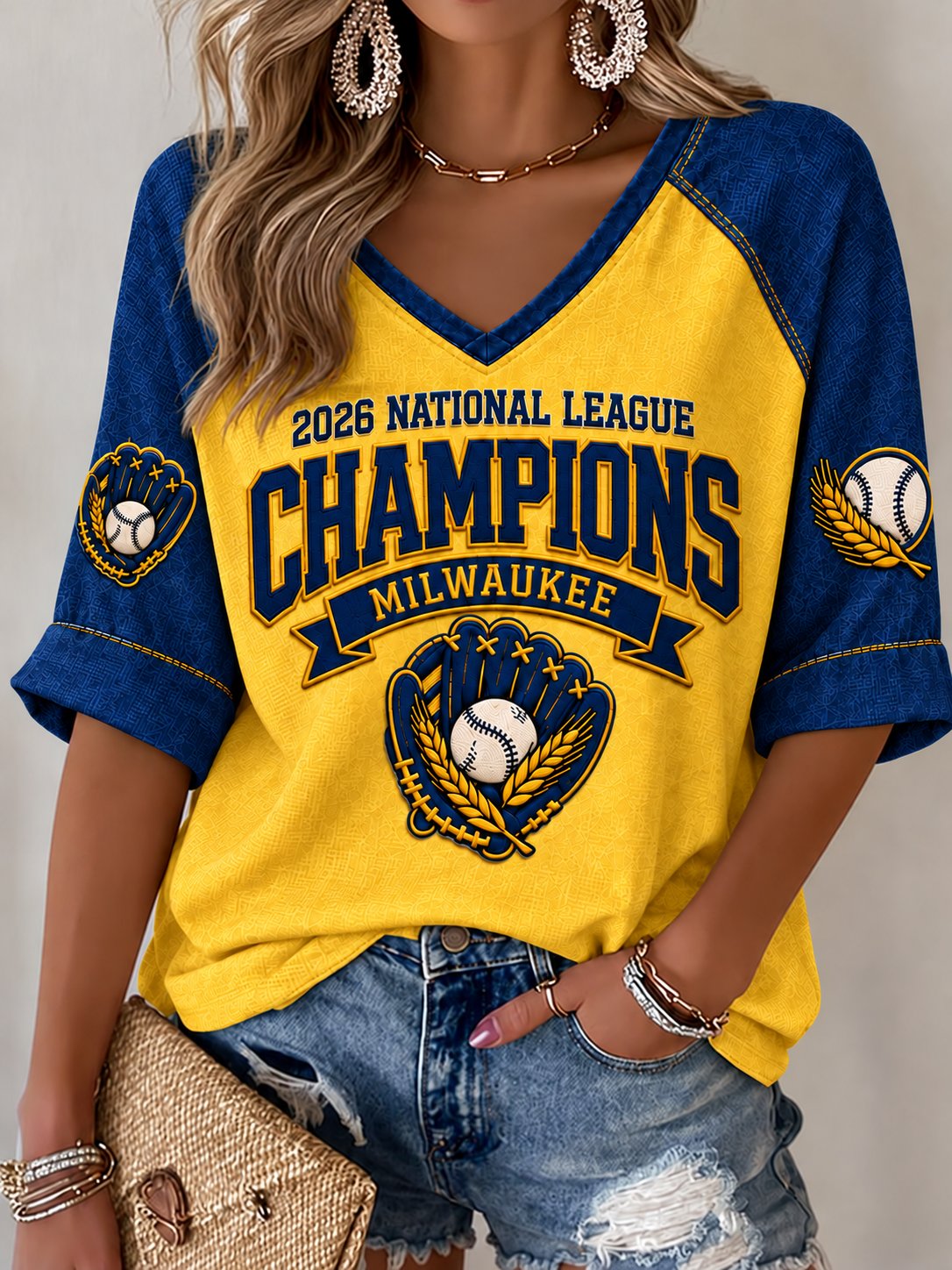 Women's Baseball Casual V-Neck T-Shirt