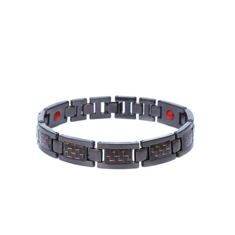Titanium steel magnetic healing stone carbon fiber energy bracelet-Black