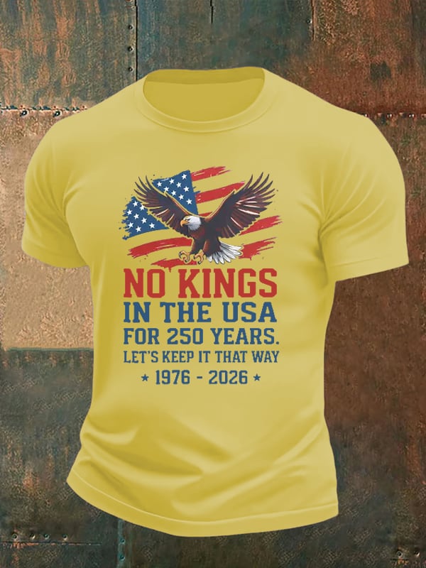 Men's No Kings USA Patriotic Tee ,250 Years of Democracy printed T-shirt