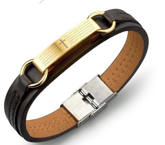 Men's Leather Lord's Prayer Bracelet