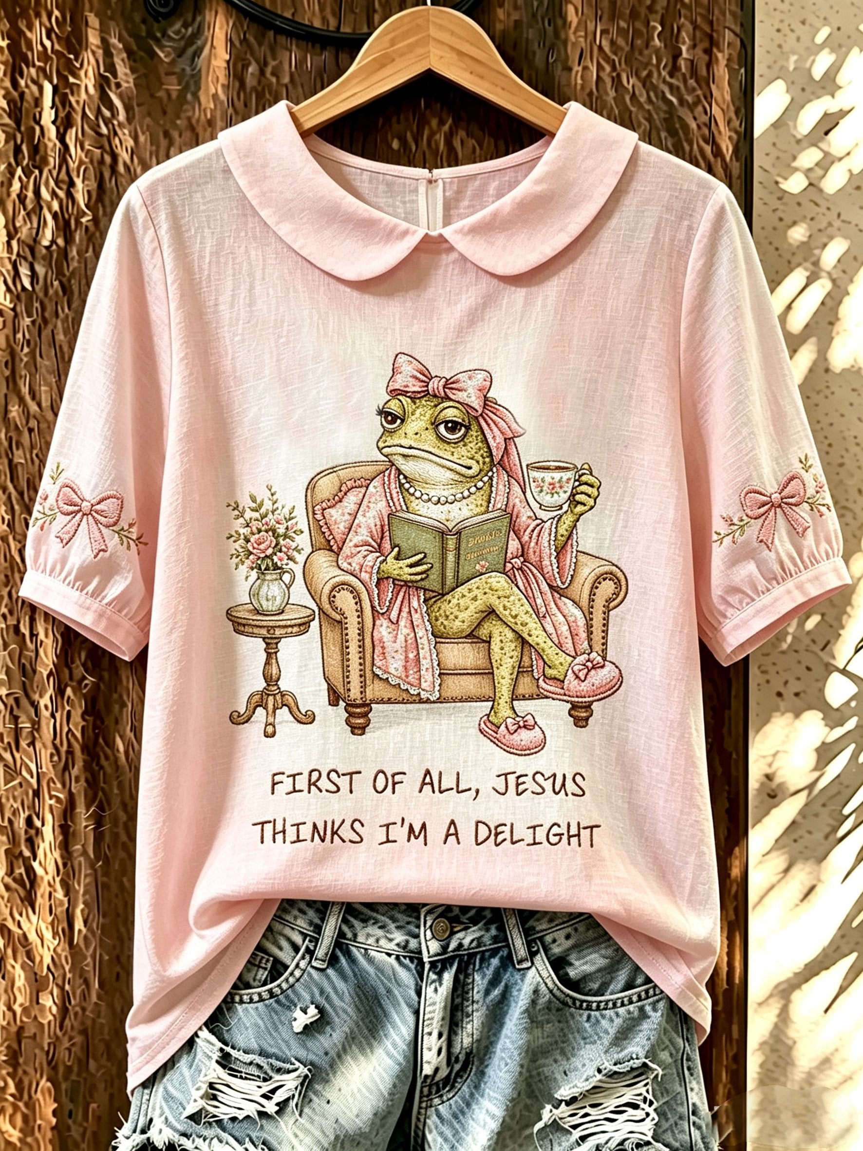 Women's Fun Frog-Print Top