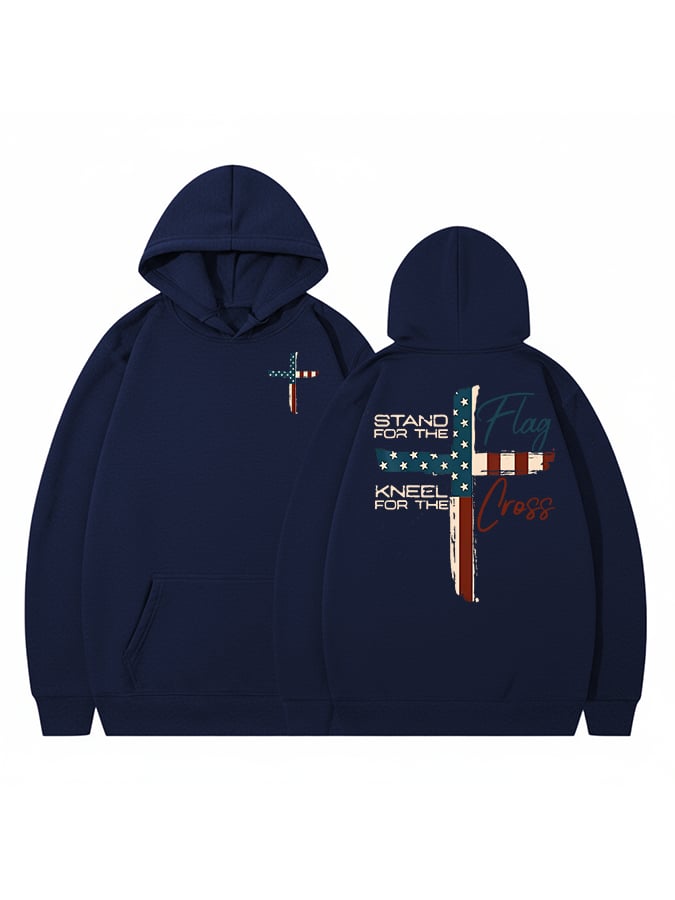 Women's Stand For The Flag Kneel For The Cross Printed Casual Hoodie