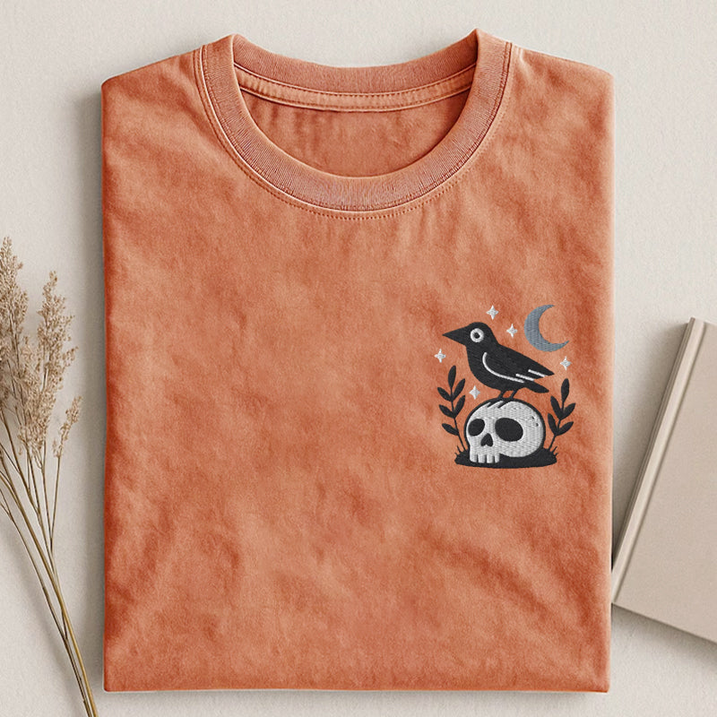 Embroidered Witchy Crow Skull T-shirt