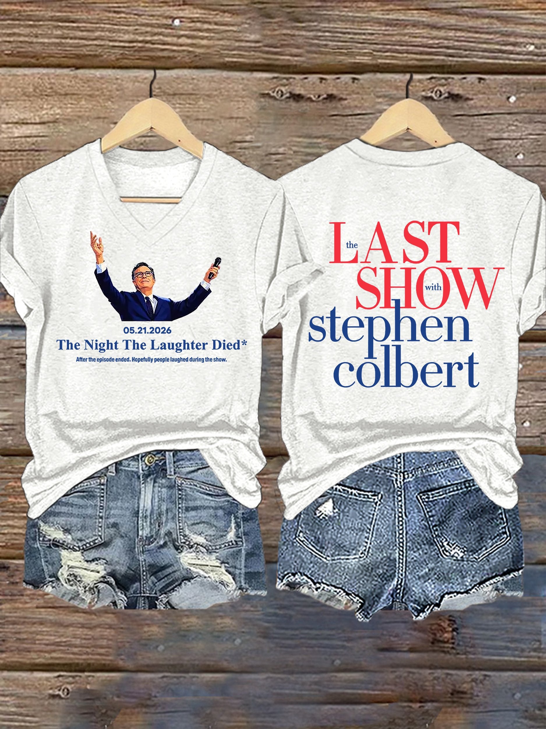 V-Neck Retro Last Show 05.21.2026 The Night The Laughter Died After The Episode Ended. Hopefully People Laughed During The Show Print T-Shirt