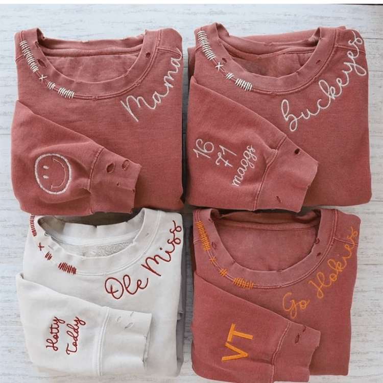 Vintage Custom Crew- Personalized Embroidered Hand Distressed Crew Neck Sweatshirt