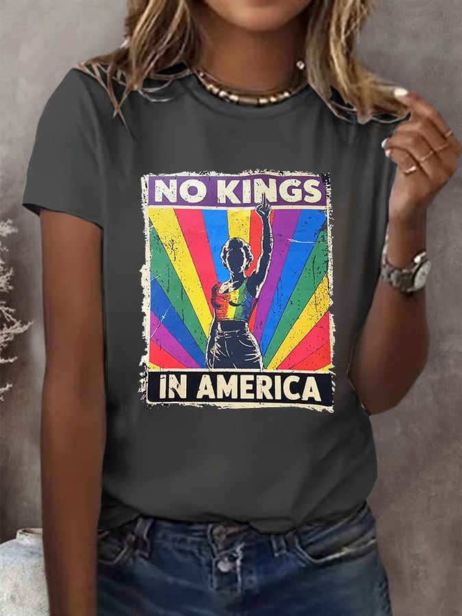 🔥Buy 3 Get 15% Off🔥No Kings In America Print T-shirt