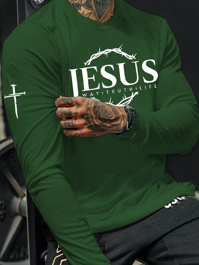 Men's Jesus The Way The Truth The Life Print Long Sleeve T-shirt