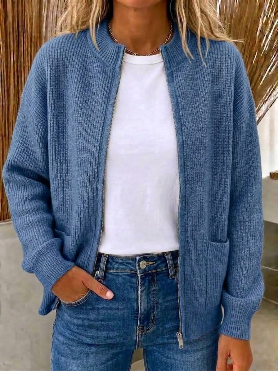 CLEARANCE 💥 Women's Casual Solid Zipper Knitted Cardigan Jacket