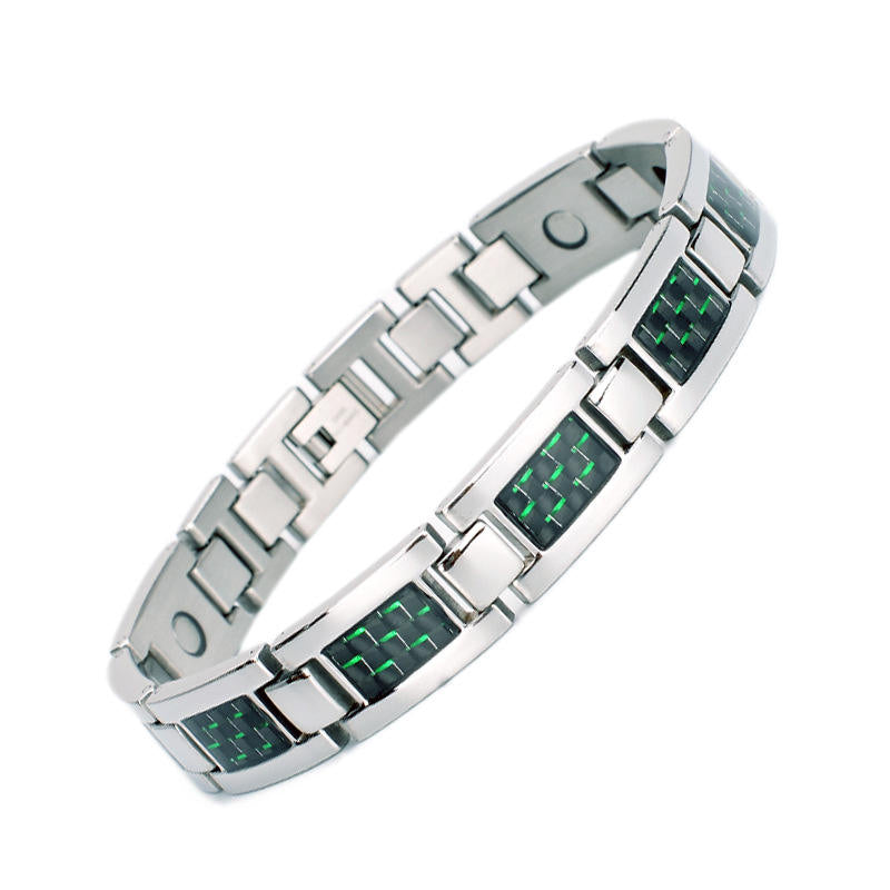 Titanium steel magnetic healing stone carbon fiber energy bracelet-Steel color