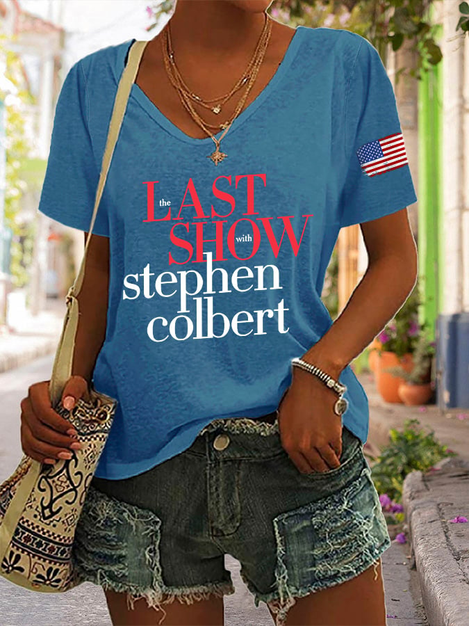 V-Neck Retro Last Show Print T-Shirt