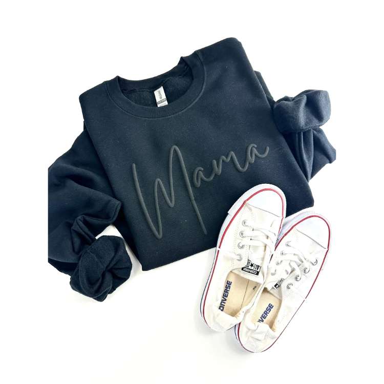 Puff Print Mama Sweatshirt With Kid Names On Sleeve
