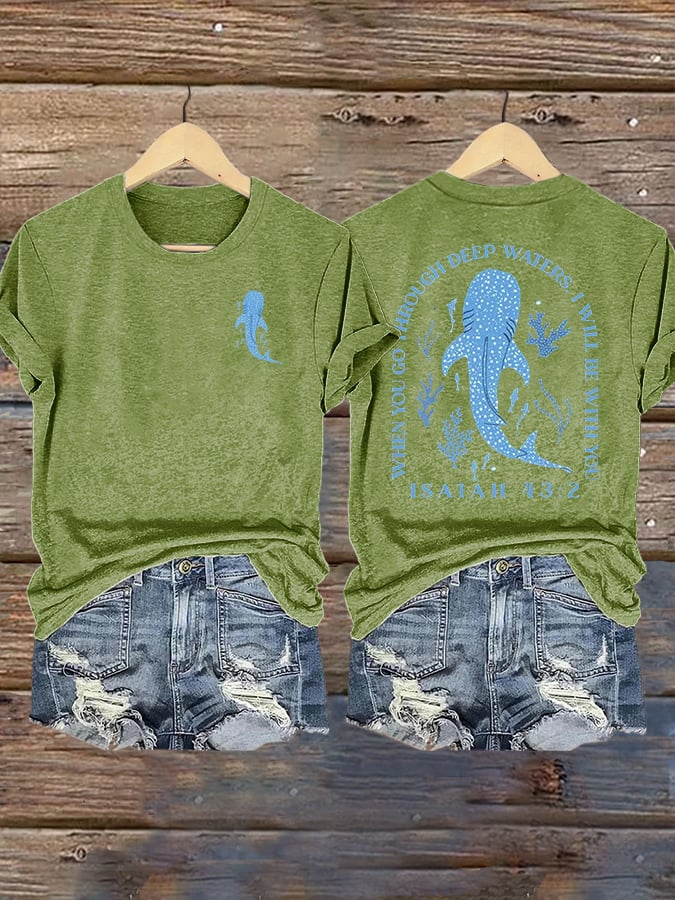 Women's When You Go Through Deep Waters, I'Ll Be With You Print Shirt