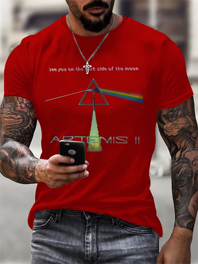 Men's Retro Artemis II See You On The Dark Side Of The Moon Print T-Shirt