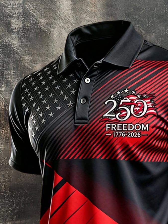 Men's Retro "Patriot" Color-Block Short-Sleeve Polo Shirt