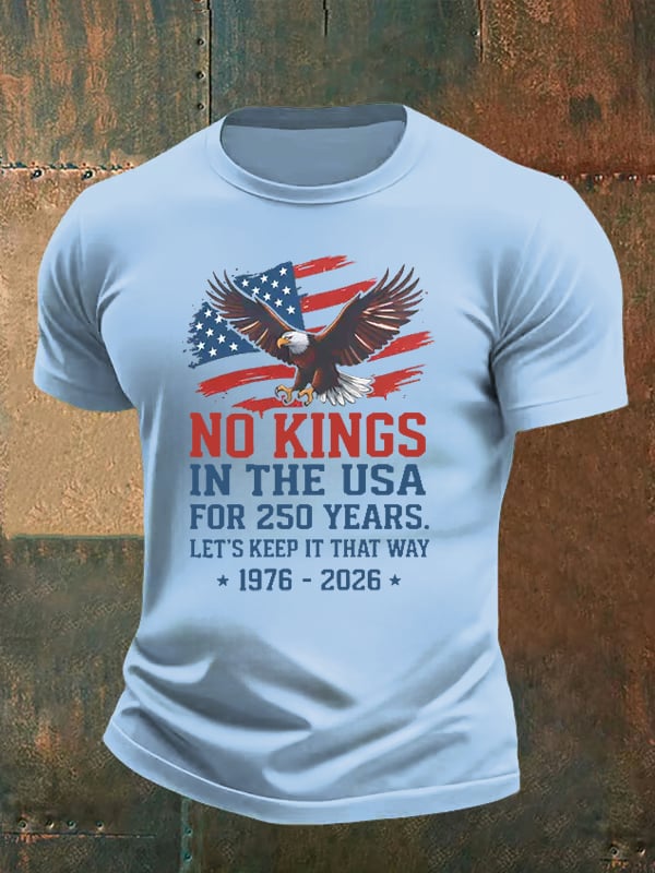 Men's No Kings USA Patriotic Tee ,250 Years of Democracy printed T-shirt