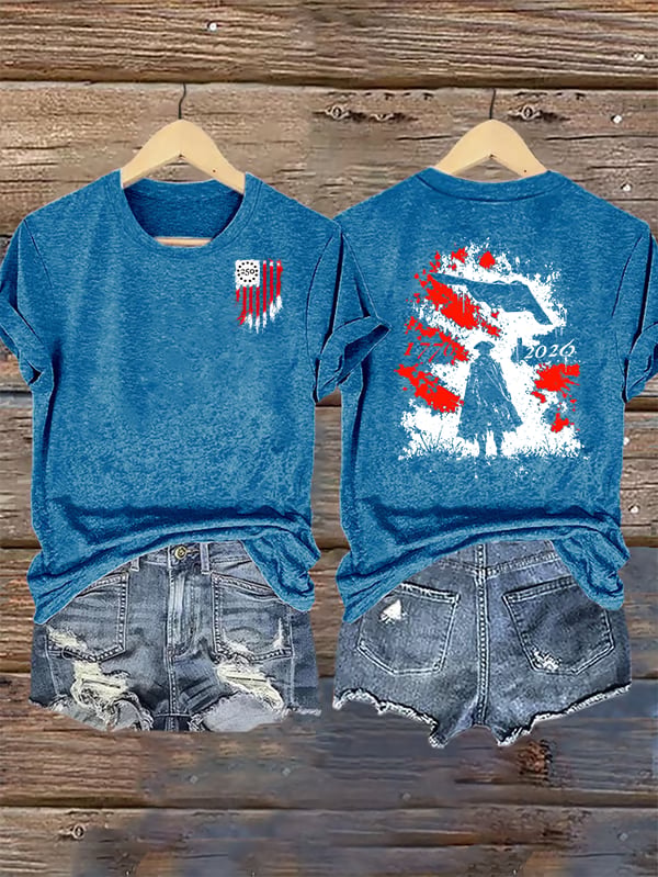 Women's Round-Neck 250 US Flag Print T-Shirt