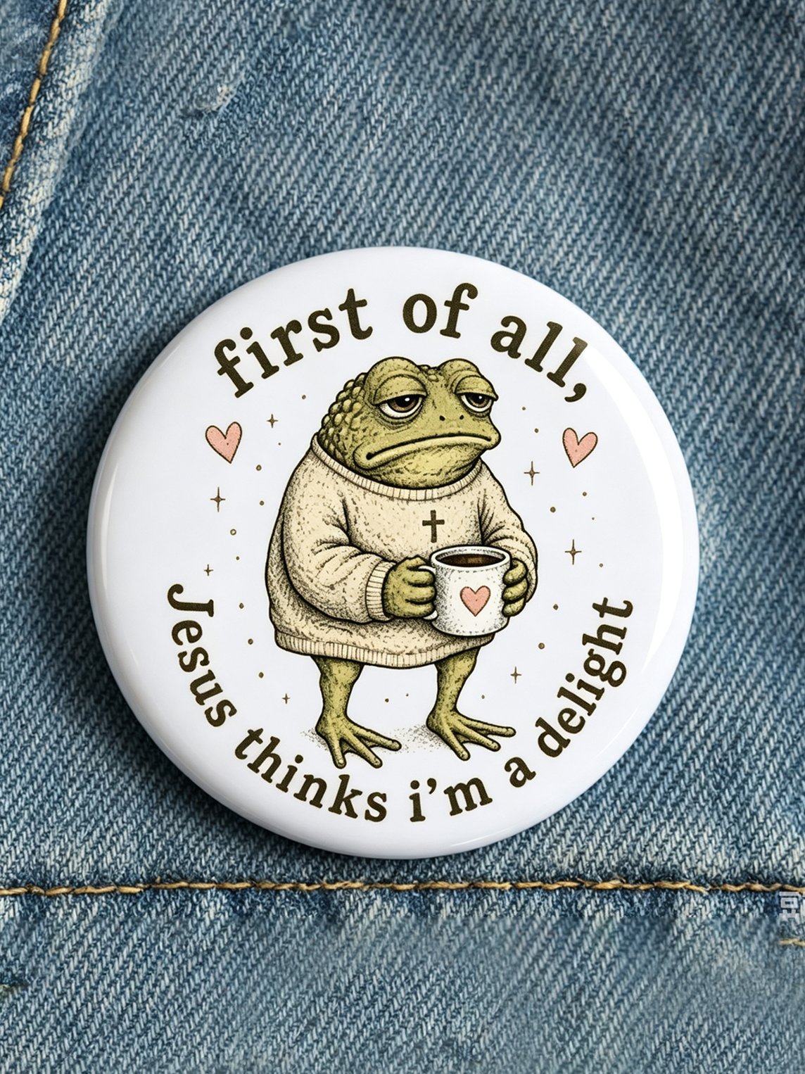 First Of All, Jesus Thinks I'm A Delight Playful Print Brooch