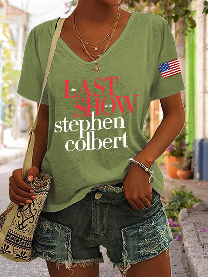 V-Neck Retro Last Show Print T-Shirt