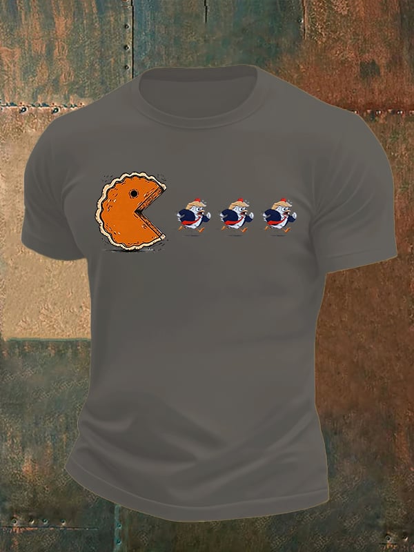 Men's Funny Turkey Chasing Pie Sublimation FDT Thanksgiving T-Shirt