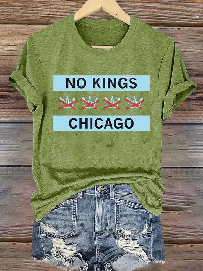 🔥Buy 3 Get 15% Off🔥Women's No Kings Chicago Flag Print T-Shirt