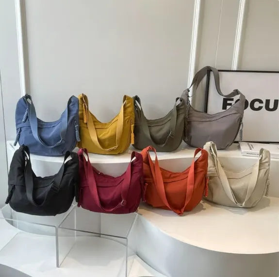 🏆5k sold this week!🔥Designer Direct Sales👜Women's Fashion Plain Color Nylon Crossbody Hobo Bag