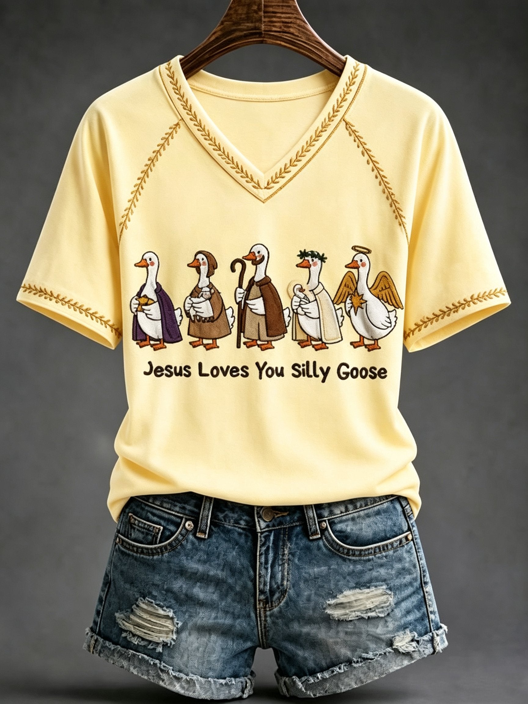 Women's Jesus Loves You Silly Goose Printed Casual Tops