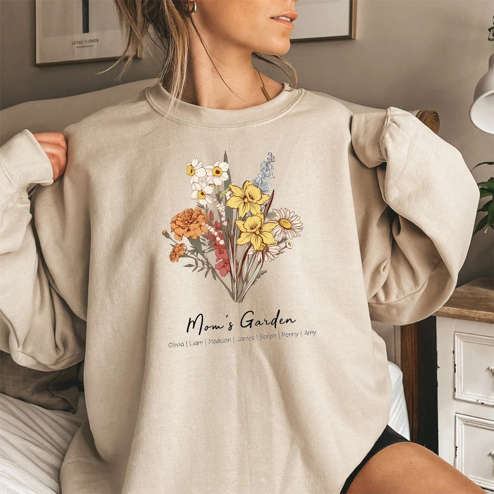 Best Gift for Mama/Grandma, Birthday Flowers Family Bouquet Personalized Sweatshirt,Family Gift,Mom's Graden, Grandma's Garden.