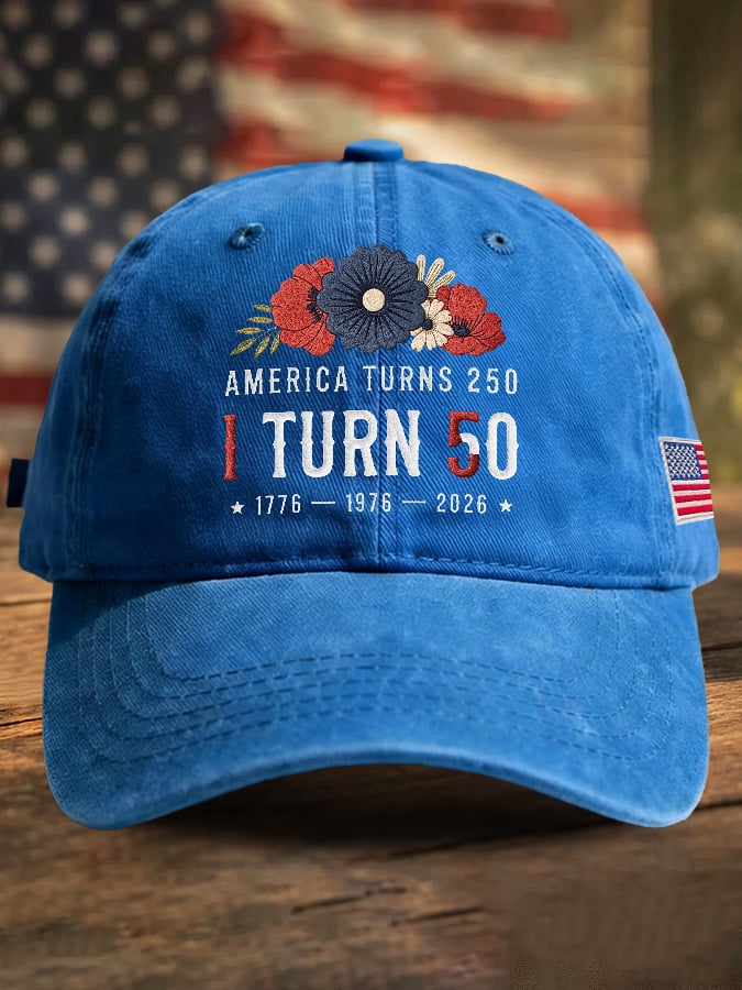 Retro 250th Anniversary 1776-2026 America Turns 250 I Turn 50 1776 โข 1976 โข 2026 Print Baseball Cap