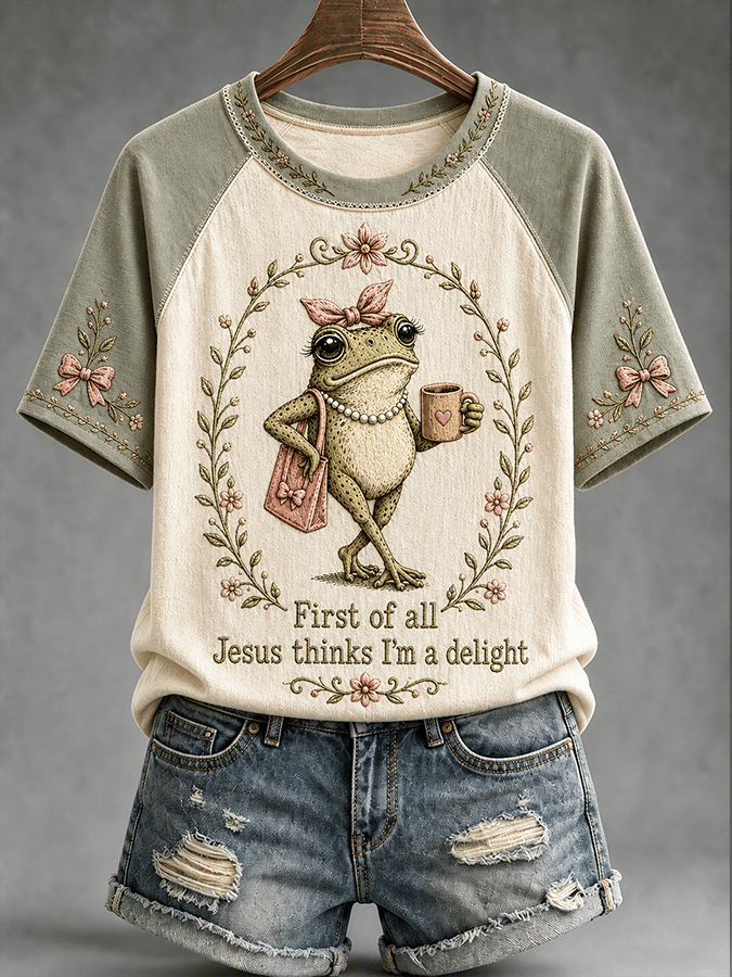 ”First Of All Jesus Thinks I'm A Delight“ Casual Raglan Short-Sleeved T-Shirt