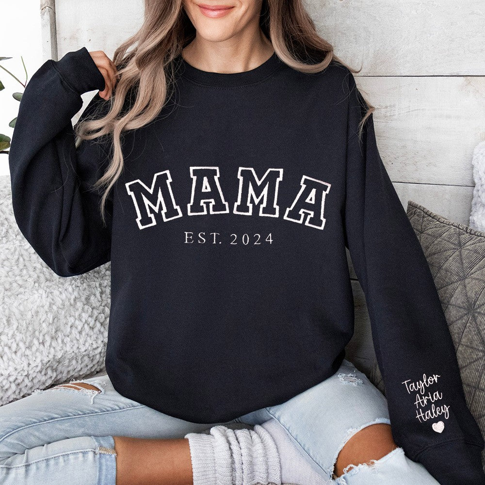 Personalized Mama Embroidered Sweatshirt With Date& Name