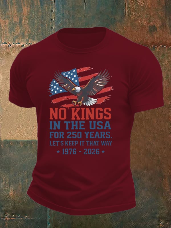 Men's No Kings USA Patriotic Tee ,250 Years of Democracy printed T-shirt