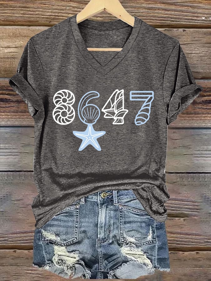 🔥Buy 3 Get 15% Off🔥V-Neck Retro 8647 Starfish Seashells Print T-Shirt
