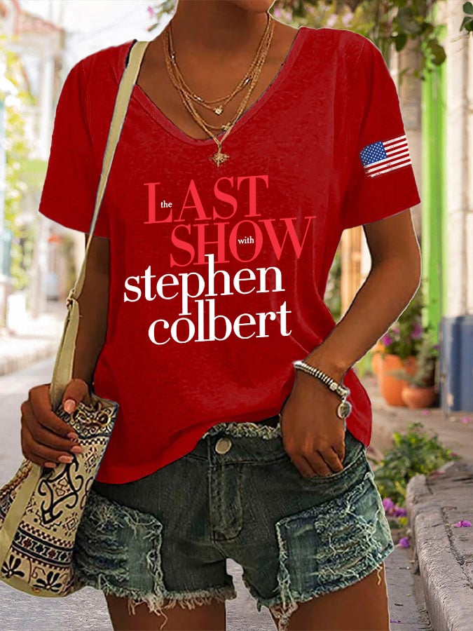 V-Neck Retro Last Show Print T-Shirt